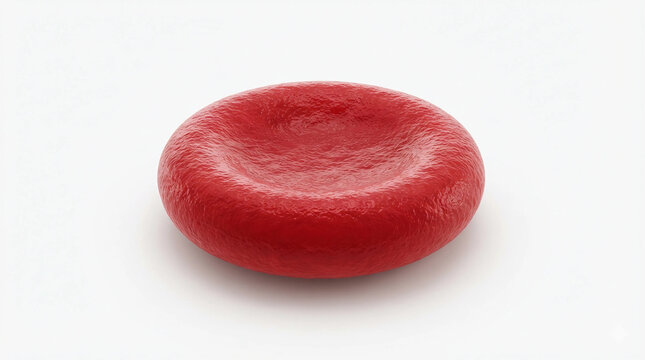 Macro close-up of a realistic red blood cell isolated on white.