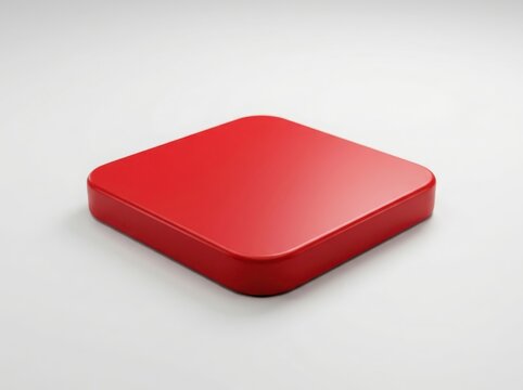 A simple red square platform with rounded corners viewed from an isometric perspective for product display and design presentation