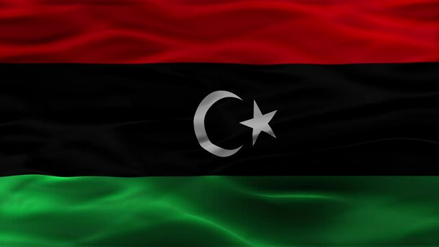 Libya flag waving Video. Libyan flag made of satin or silk fabric. 4K Video Animation.
