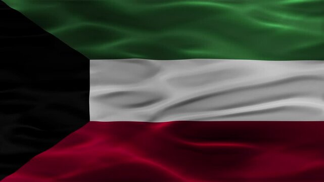 Kuwait flag waving Video. Kuwait flag made of satin or silk fabric. 4K Video Animation.