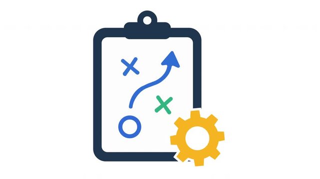 Clipboard with business tactics strategy path and gear icons flat vector motion graphics animation video