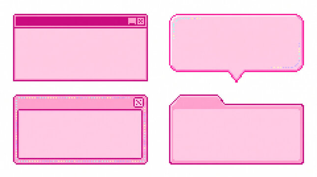 Retro Y2K 8-bit pixel art pink popup dialogue window set