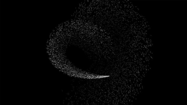 Abstract Triple Particle Heart Stream Overlay on Black, Multiple White Energy Heart Shapes Formed by Fading and Dense Swirling Particle Trails for VFX and Video Effects