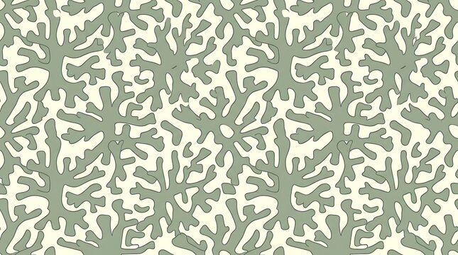 Seamless organic pattern with sage green coral branching shapes