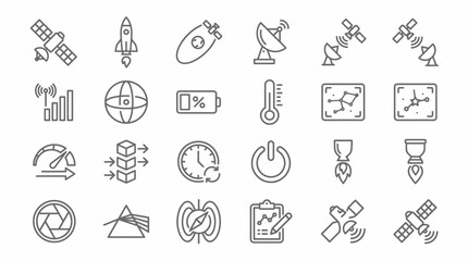Fototapeta premium Technology icons represent space exploration and digital connectivity within a modern graphic interface.