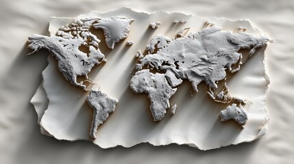 Obraz premium Global map sculpture on white textured surface