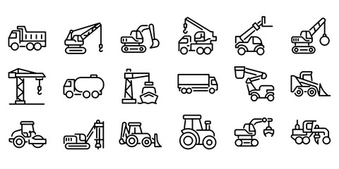 Construction machinery icon set. Linear icon collection. Editable stroke. Vector illustration  © drambuz