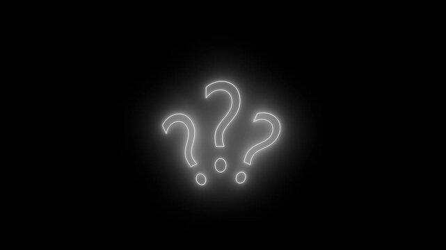 Glowing Neon Pink and Blue Question Mark Symbols Isolated on Black Background, Modern Cyberpunk Query Punctuation Mark Graphic Icon Set for Quiz, Help Center, Solution, FAQ, and VFX Motion Overlay