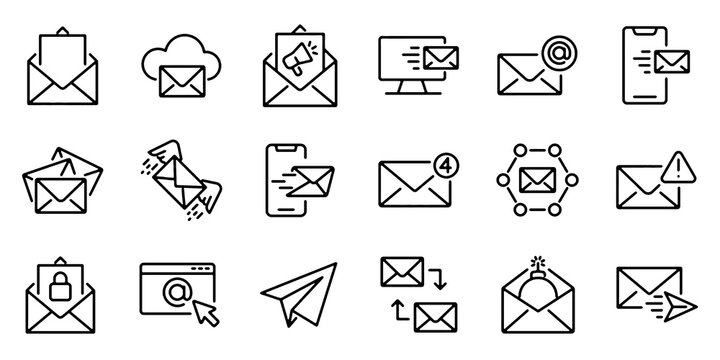 Email icon set. Linear icon collection. Editable stroke. Vector illustration
