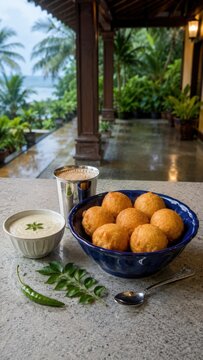 Goli Baje With Coconut Chutney In Mangalore Snack Setting