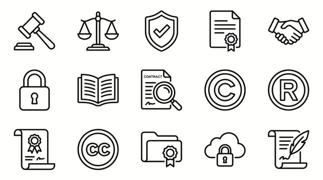 Agreement icons show legal and protective symbols for business contracts and intellectual property rights.