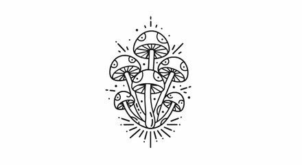 Fototapeta premium Minimalist hand drawn mushroom cluster illustration featuring bold lines against a plain white background