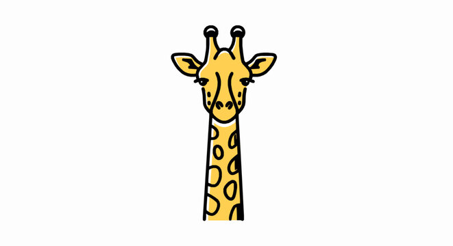 Minimalist giraffe head illustration featuring clean bold lines against a solid white background surface area