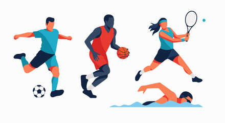 Obraz premium Diverse group of athletes engaging in various professional sporting activities against a clean white background