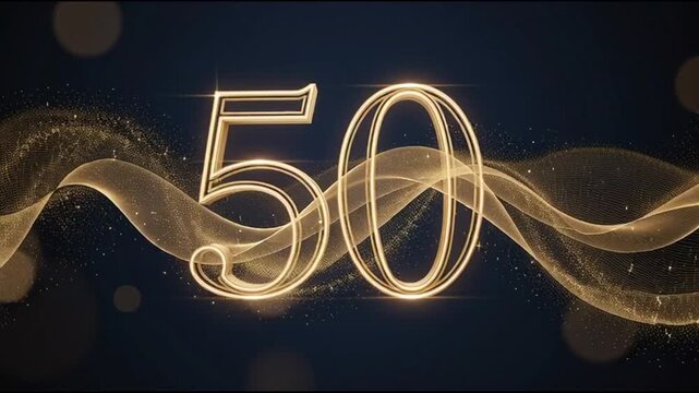 Elegant golden 50th birthday celebration with glowing particles