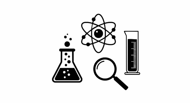 Minimalist science laboratory equipment icons set with representing fundamental scientific displays collection minimalist