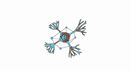 Fototapeta premium Abstract stylized neural network illustration featuring interconnected biological cell structure and geometric digital node connections