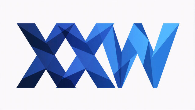Blue geometric XVW letter logo with polygonal crystal design isolated on white background
