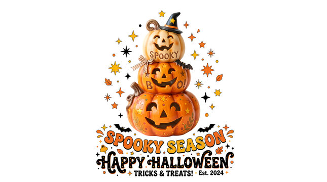 Spooky season happy halloween pumpkin tower tricks treats.