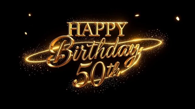 Golden luxury happy 50th birthday message with sparkles