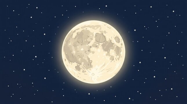 Full moon illustration with stars celestial night sky artwork