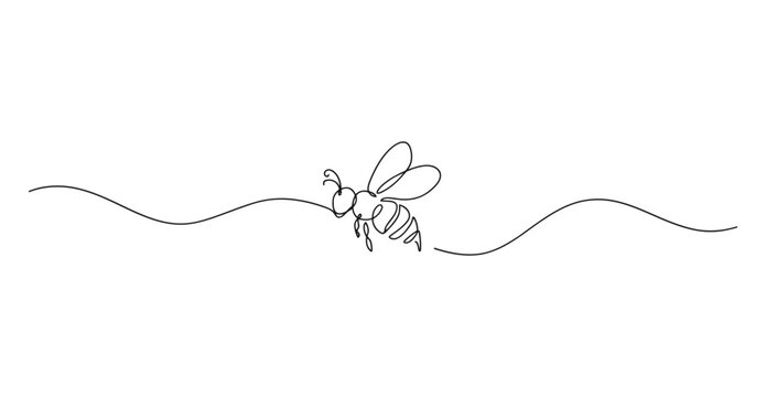 Flying honey bee continuous line drawing with a minimalist single line drawing depicting