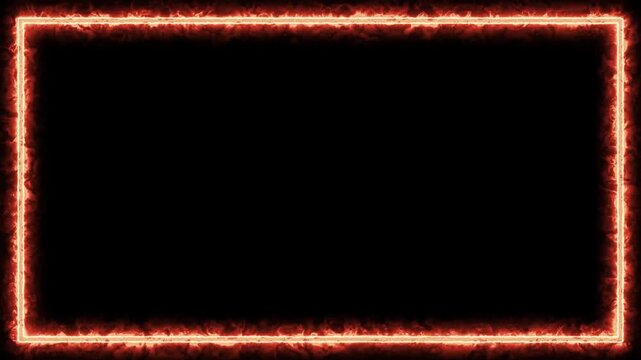 Glowing red fire rectangular frame border isolated on black background