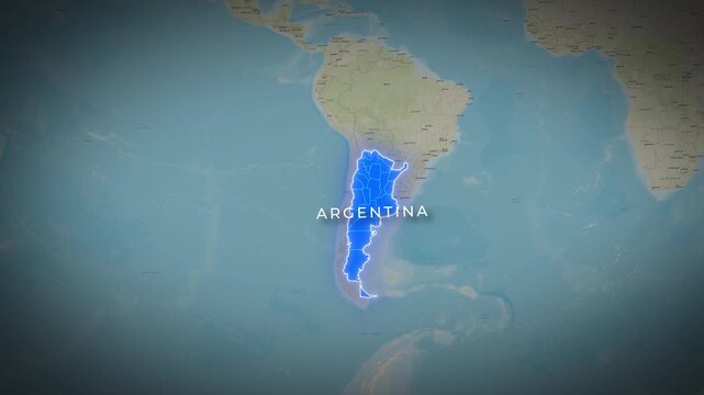 Argentina Highlighted on South America Map Animation with Glowing Borders