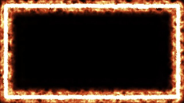 Bright orange and yellow fire rectangular frame border on black background