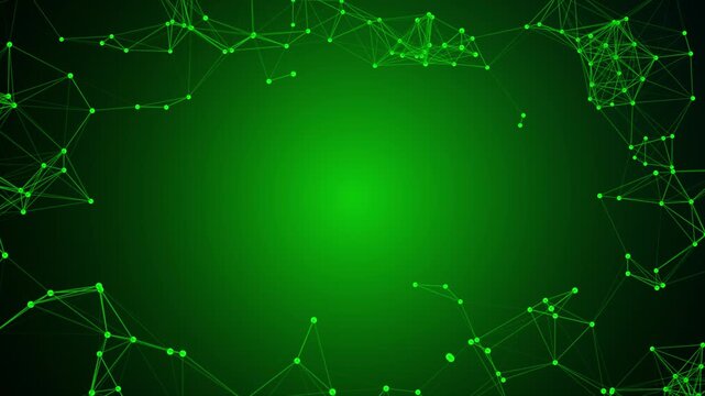 Green Abstract Plexus Border Technology Background with Digital Data Network Connection for Blockchain, Computer Network, Artificial Intelligence, Internet and Quantum Computing Loop