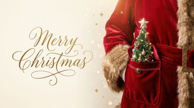 Elegant Christmas greeting with festive tree in a pocket
