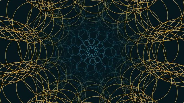 Abstract geometric pattern with intricate circular lines in dark background