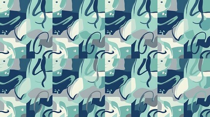 Abstract seamless pattern with blue and teal organic shapes