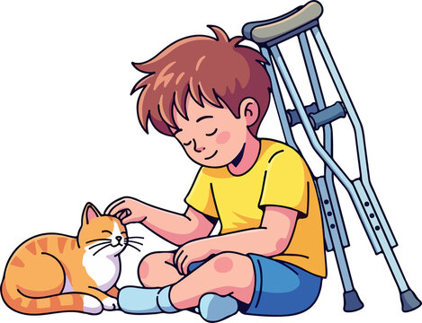 Handicapped Boy with his Pet Cat