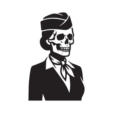 Textless Haunted Stewardess Silhouette, Heavy Black Halloween Flight Attendant Clipart Vector