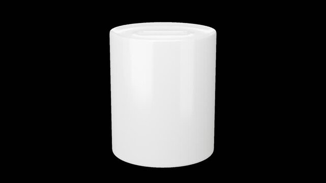 Realistic rotating ceramic money bank on an isolated transparent background. Suitable for showcasing custom artwork, branding, and print designs with smooth 360 product animation.