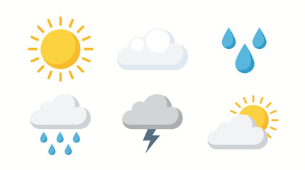 Fototapeta premium Weather icons depicting the sun, clouds, and rain provide essential visual indicators for meteorological forecasting and mobile application reports.