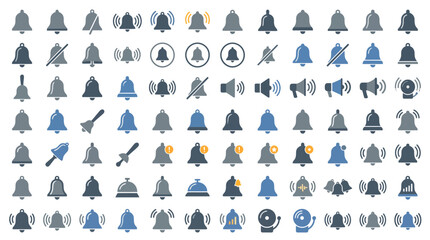 Bells and chime icons provide a versatile visual language for developers and designers to indicate incoming messages, important updates, and status changes across various digital applications. © bolone