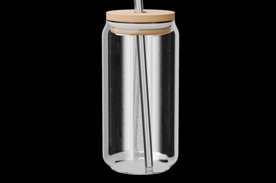 Realistic rotating 16 oz glass can video mockup with a bamboo lid on an isolated background. Perfect for showcasing wraps, labels, and branding with smooth 360 degrees animation.