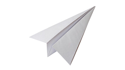 White classic folded paper airplane flying horizontally isolated on transparent background © Hanna