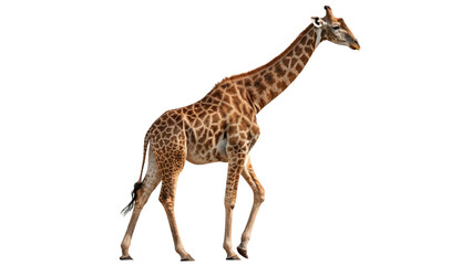 Fototapeta na wymiar Wild African giraffe standing and looking forward alertly isolated on transparent background