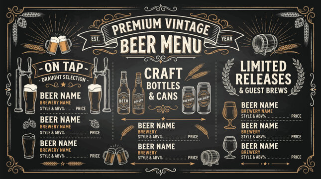 Premium Vintage Beer Menu Chalkboard Template