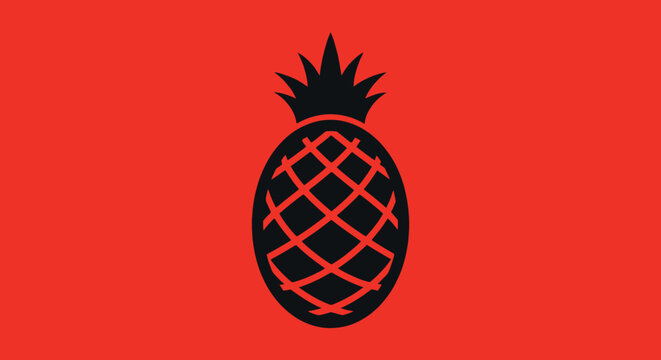 Black pineapple silhouette on vibrant red background.