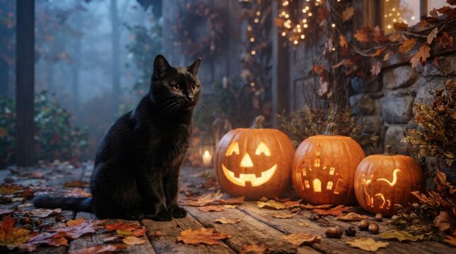 halloween cat on a pumpkin