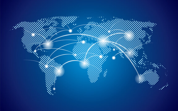 Global Network Connection & Telecommunication Concept with Dotted Halftone World Map