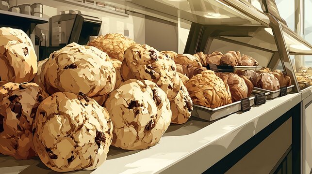 Freshly baked bread loaves on display in a bakery bread loaf