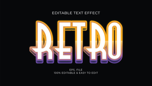 Retro 80s synthwave orange purple 3D editable text effect vector