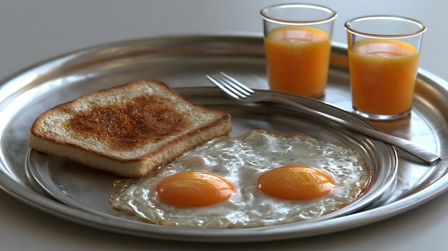 Freshly baked bread slices with orange juice and butter on a white plate