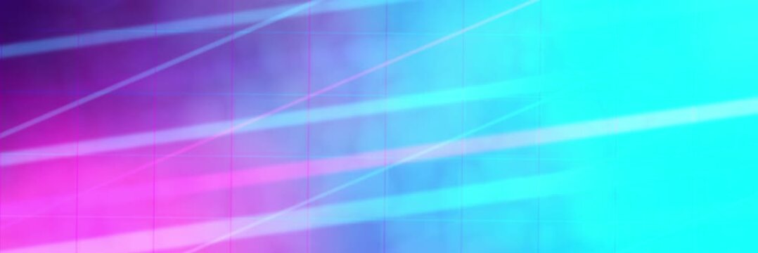 Magenta cyan and blue animated website banner background with diagonal light streaks in seamless loop.