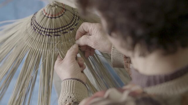 Close Up of Traditional Bon Odori Hat Being Handwoven in Ugo Town Akit